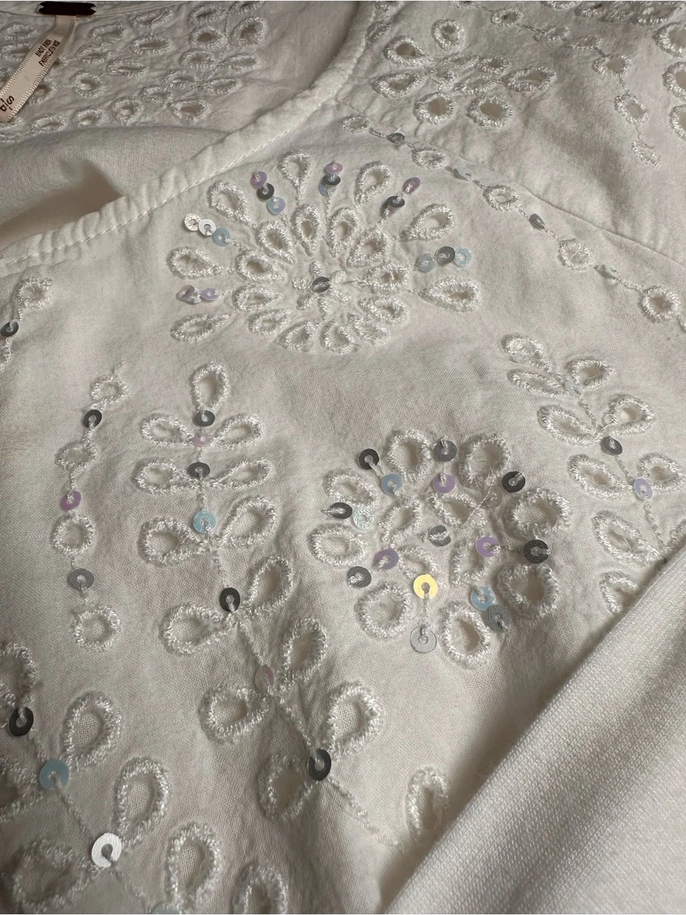 Free People White Eyelet Embroidered Peplum Tunic Blouse Size S Boho